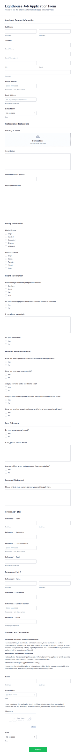Lighthouse Job Application Form Template