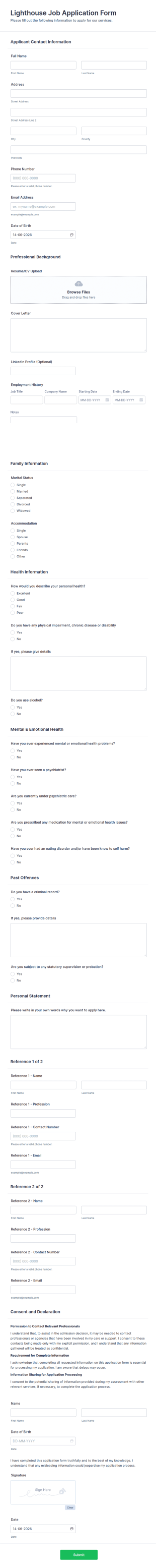 Lighthouse Job Application Form Template