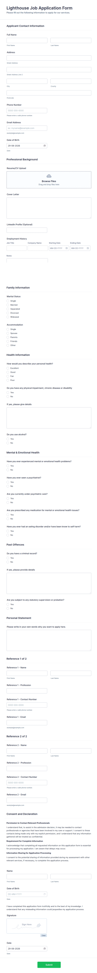 Lighthouse Job Application Form Template