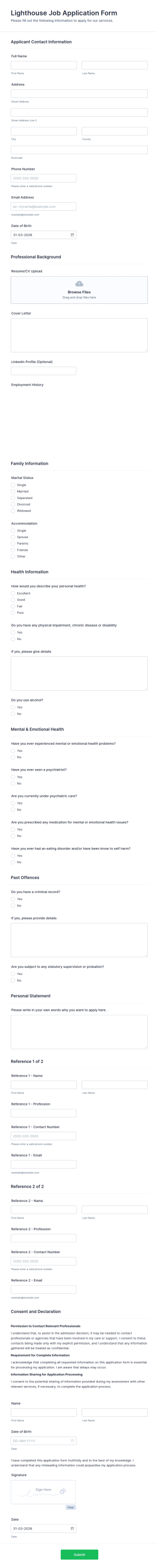 Lighthouse Job Application Form Template