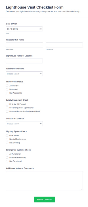 Lighthouse Visit Checklist Form Template