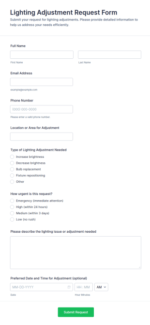 Lighting Adjustment Request Form Template