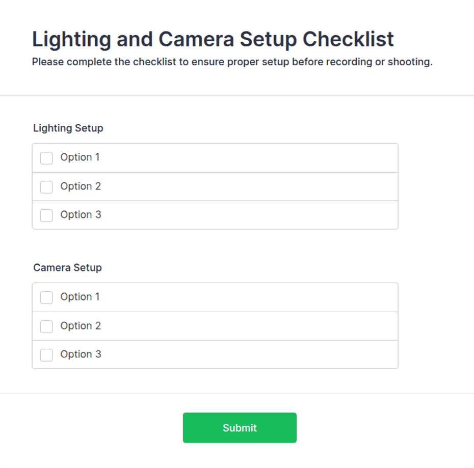 Lighting and Camera Setup Checklist Form Template | Jotform