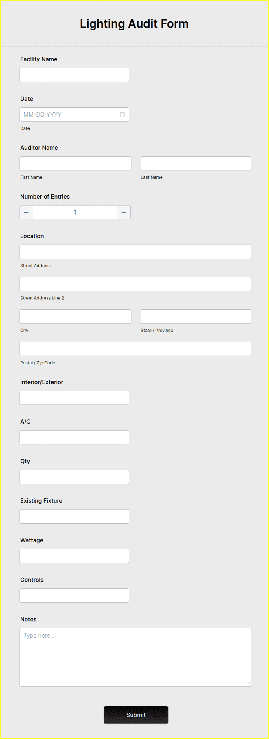 Lighting Survey Form Template Public Street And Area Lighting
