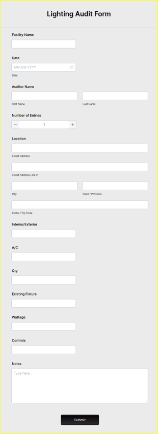 Lighting Audit Form Template