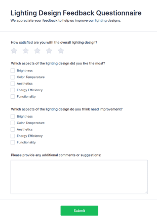 Lighting Design Feedback Questionnaire Form Template