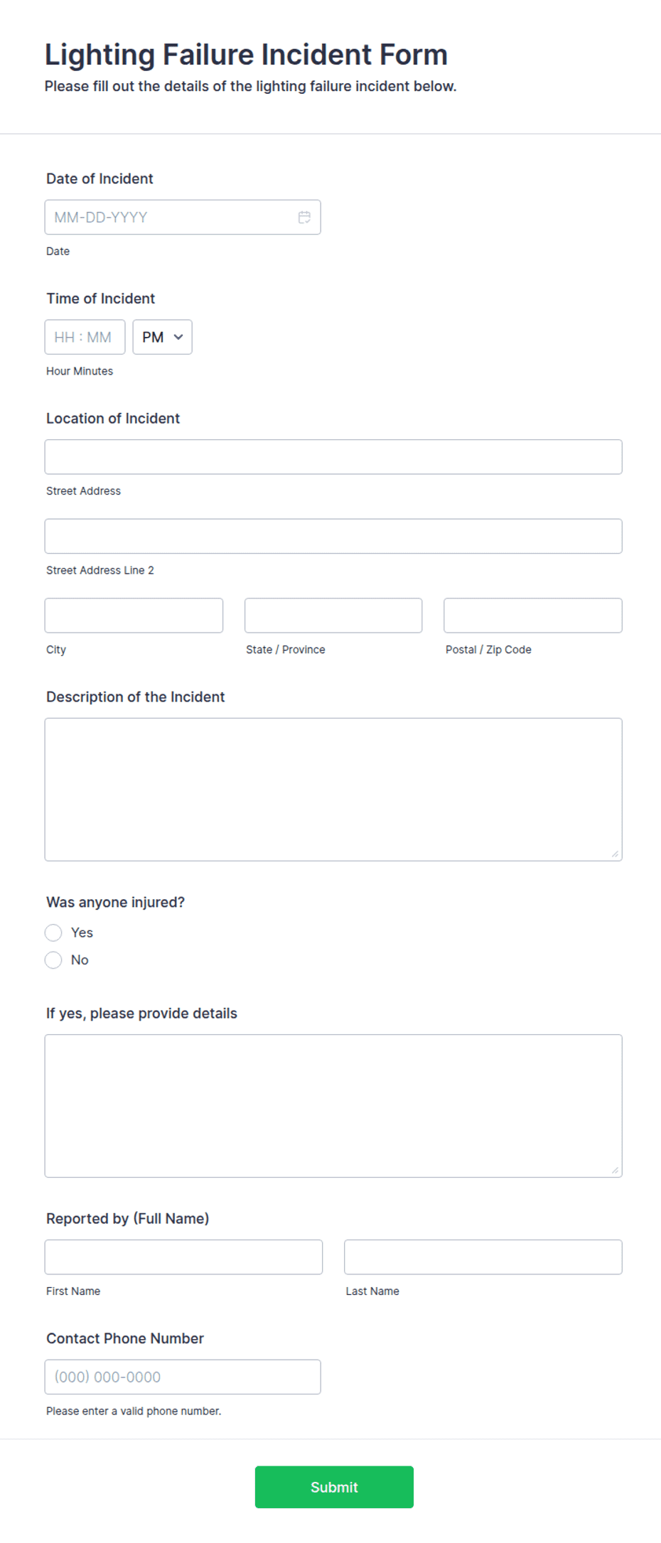 Lighting Failure Incident Form Template | Jotform