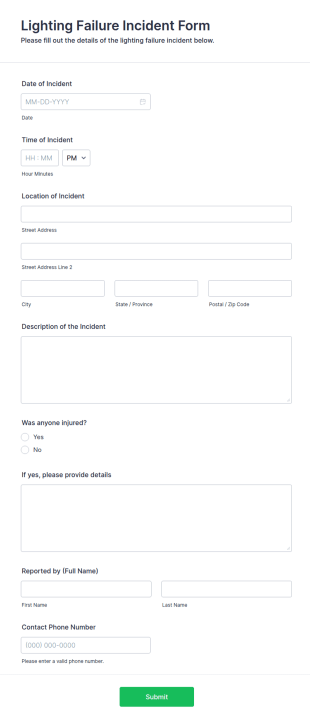 Lighting Failure Incident Form Template