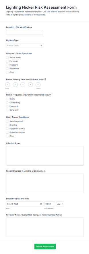 Lighting Flicker Risk Assessment Form Template