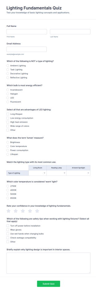 Lighting Fundamentals Quiz Form Template