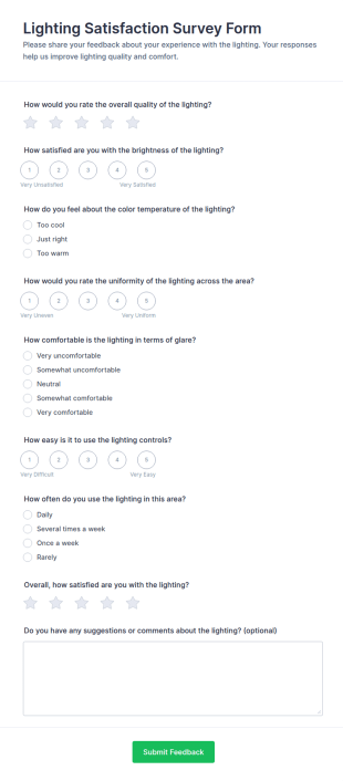 Lighting Satisfaction Survey Form Template