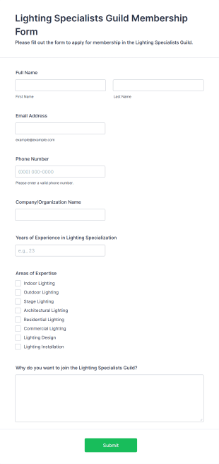 Lighting Specialists Guild Membership Form Form Template