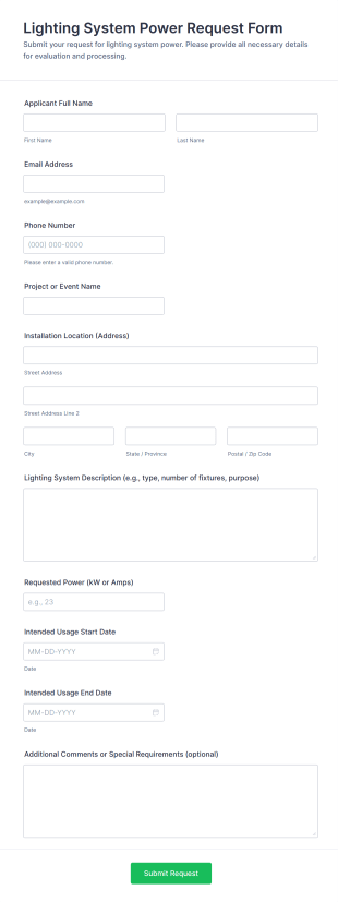 Lighting System Power Request Form Template