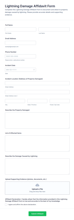 Lightning Damage Affidavit Form Template