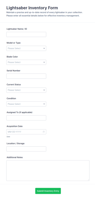 Lightsaber Inventory Form Template
