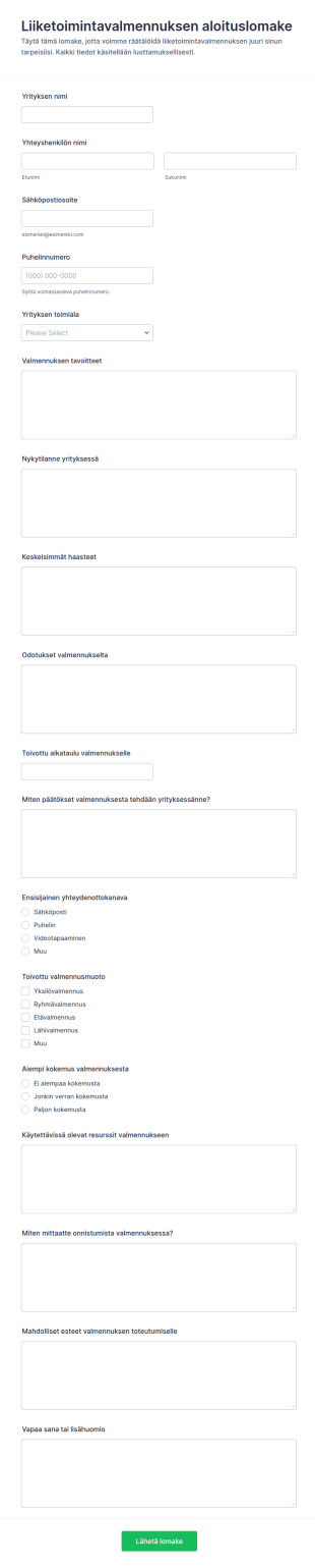 Liiketoimintavalmennuksen Alkukartoituslomake