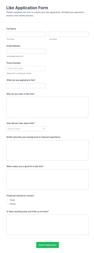 Like Application Form Template