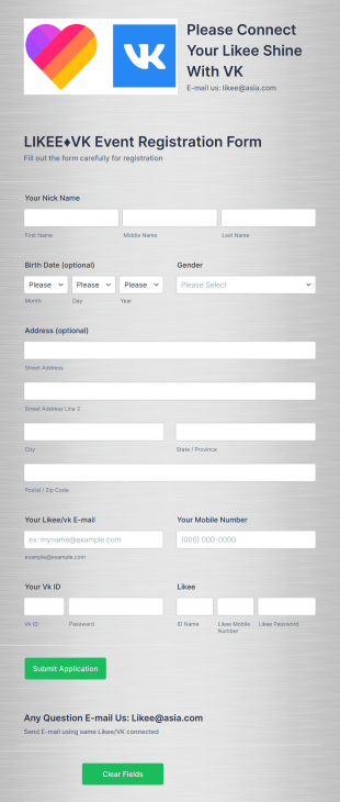 Likee♦VK Event Form Template