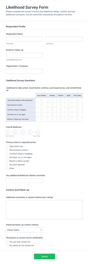 Likelihood Survey Form Template