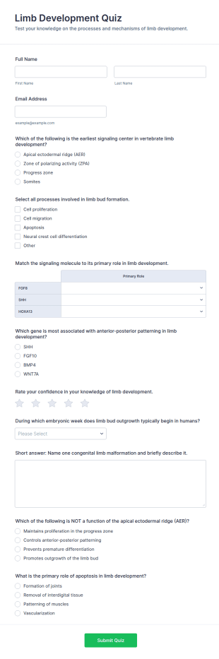 Limb Development Quiz Form Template