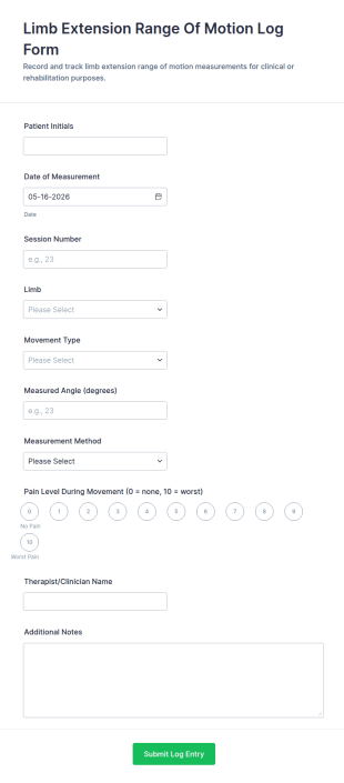 Limb Extension Range Of Motion Log Form Template
