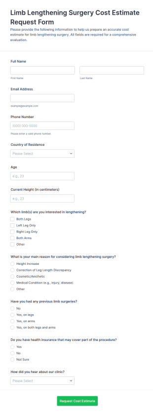 Limb Lengthening Surgery Cost Estimate Request Form Template