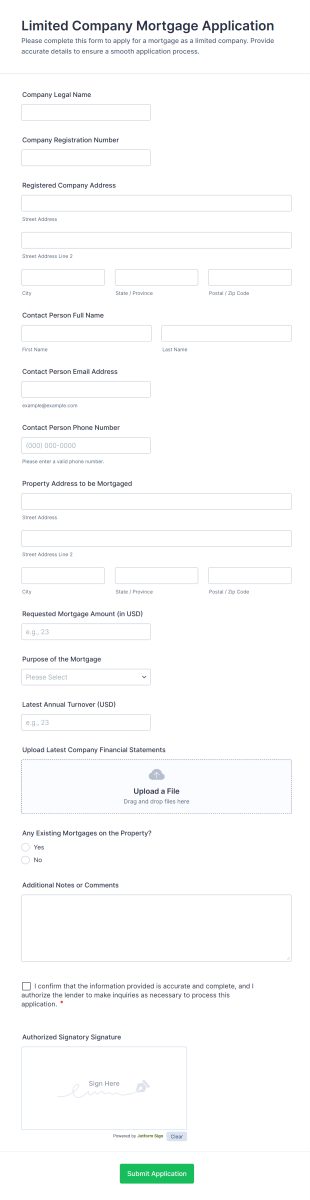Limited Company Mortgage Application Form Template