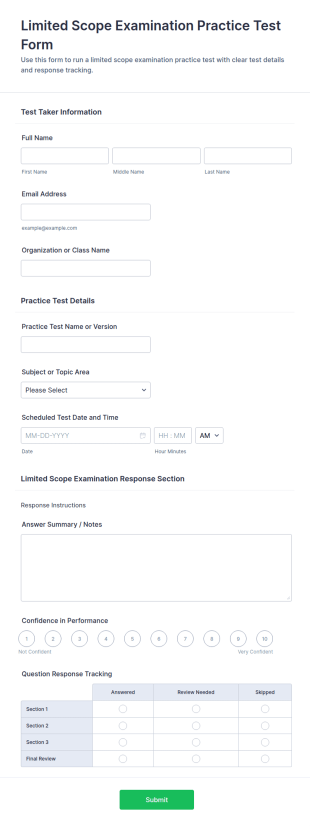 Limited Scope Examination Practice Test Form Template