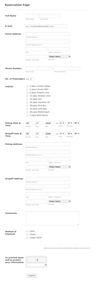 Limo Form Template