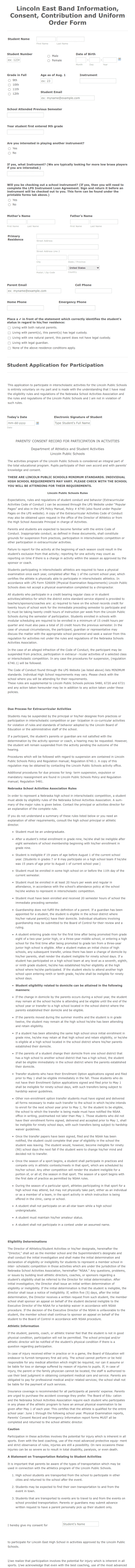 Lincoln East Band Form Template