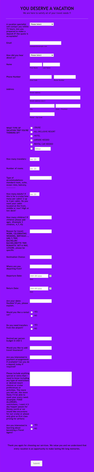 Linda's Travelcation. I Am Your Travel Agent. Form Template