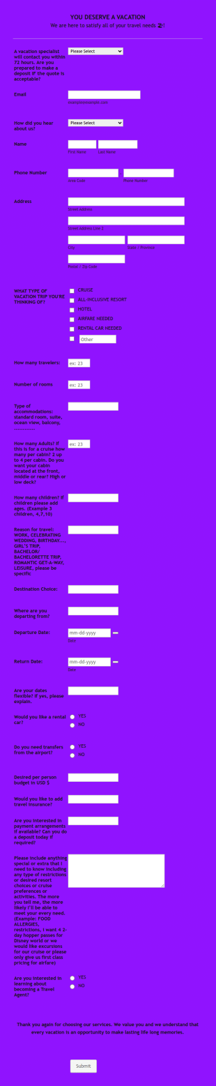 Linda's Travelcation. I Am Your Travel Agent. Form Template