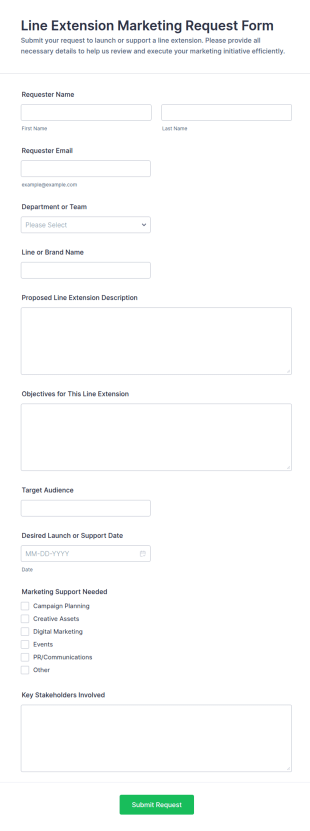Line Extension Marketing Request Form Template