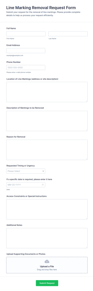 Line Marking Removal Request Form Template