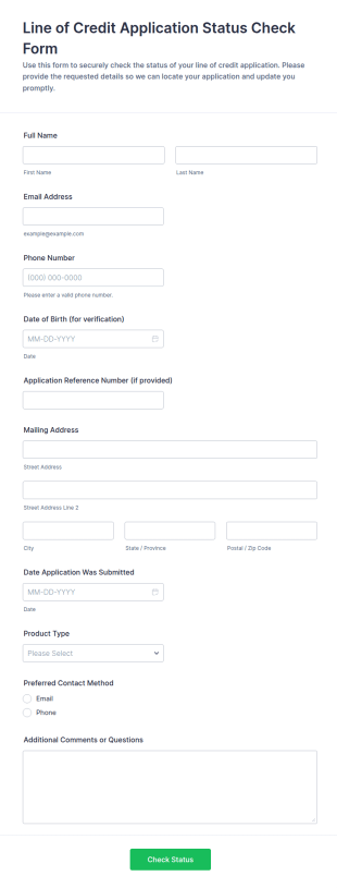 Line Of Credit Application Status Check Form Template