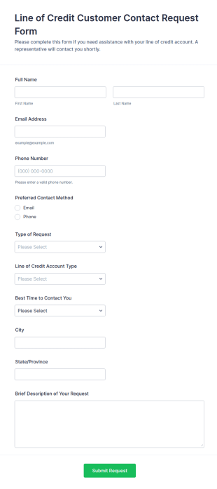 Line Of Credit Customer Contact Request Form Template