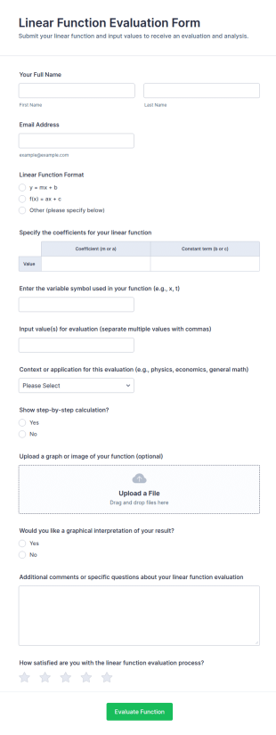 Linear Function Evaluation Form Template