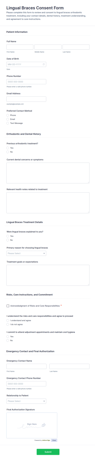 Lingual Braces Consent Form Template