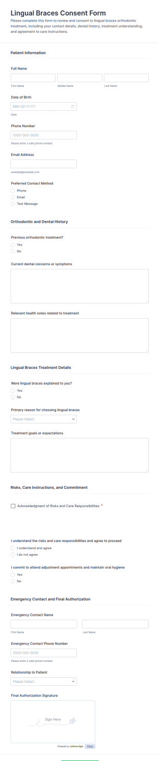 Lingual Braces Consent Form Template