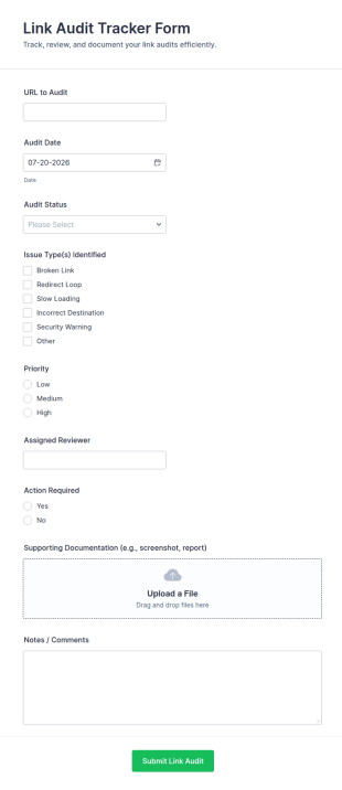 Link Audit Tracker Form Template