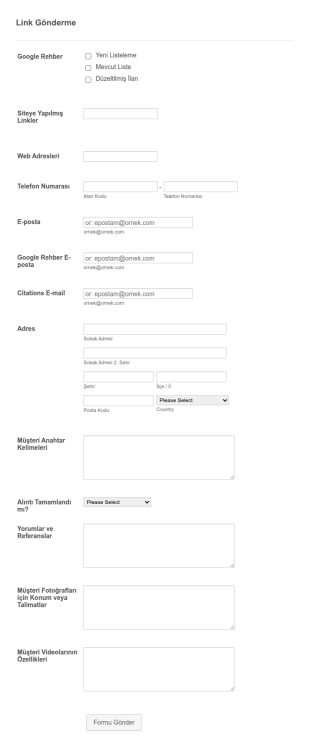 Link Gönderme Form Şablonu