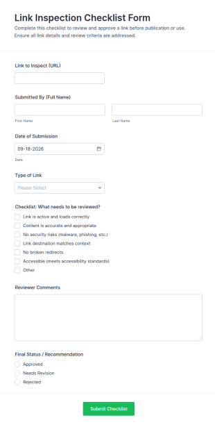 Link Inspection Checklist Form Template