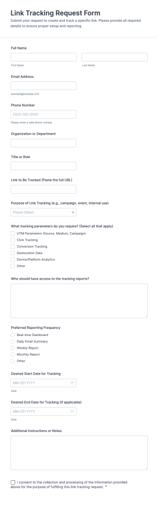 Link Tracking Request Form Template