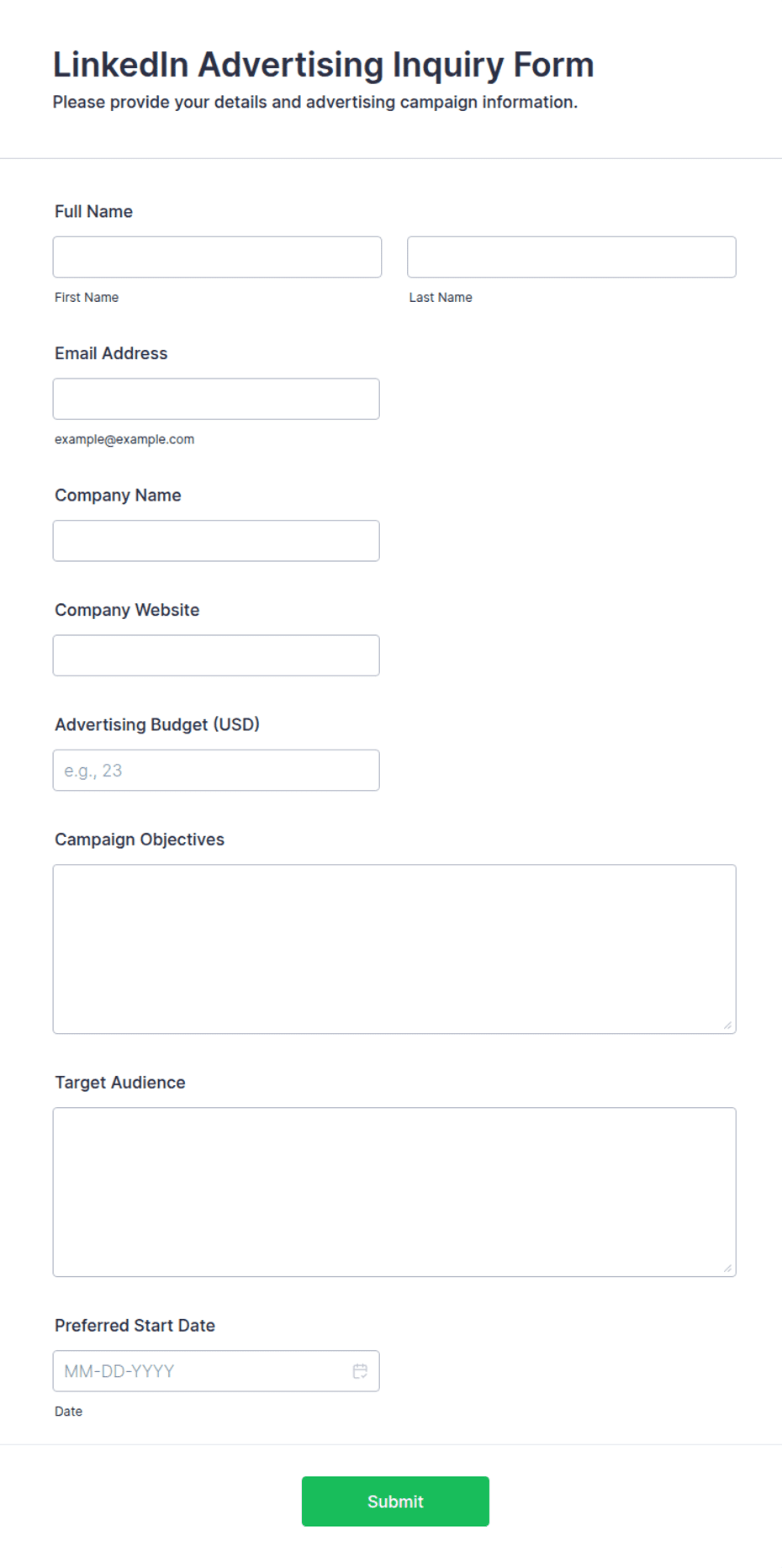 LinkedIn Advertising Inquiry Form Template | Jotform