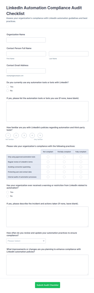LinkedIn Automation Compliance Audit Checklist Form Template