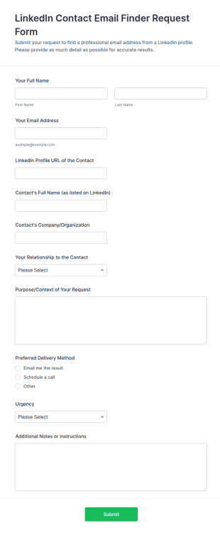 LinkedIn Contact Email Finder Request Form Template