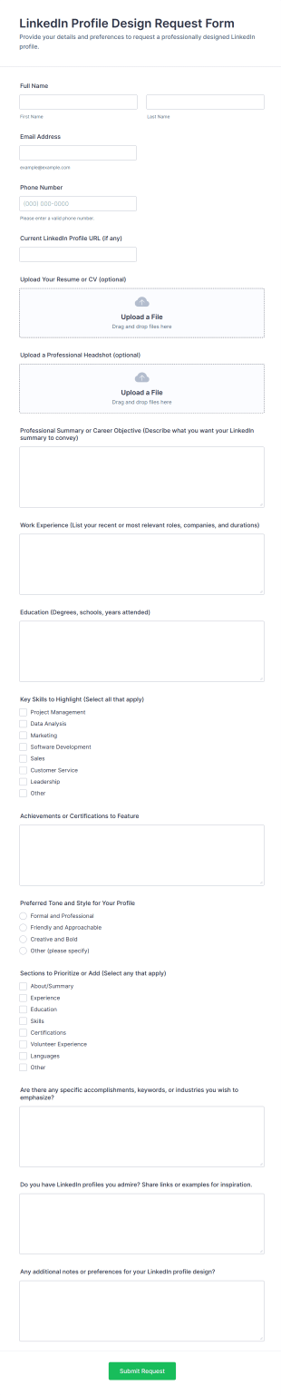 LinkedIn Profile Design Request Form Template