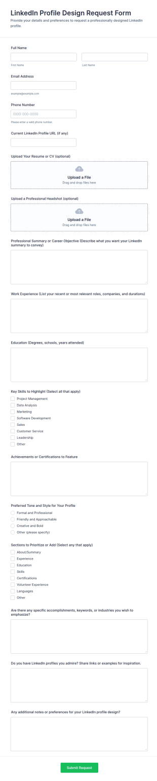 LinkedIn Profile Design Request Form Template