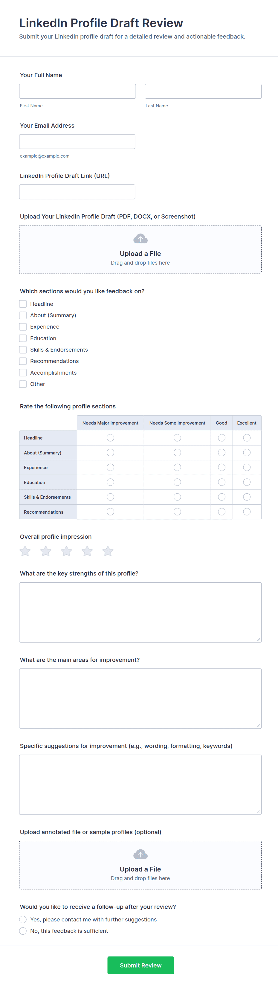 LinkedIn Profile Draft Review Form Template | Jotform
