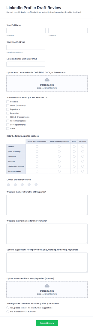 LinkedIn Profile Draft Review Form Template